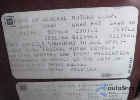 1991 Chevrolet Caprice Classic Ltz z USA, uszkodzony, nr VIN 1G1BN53E0MW175956